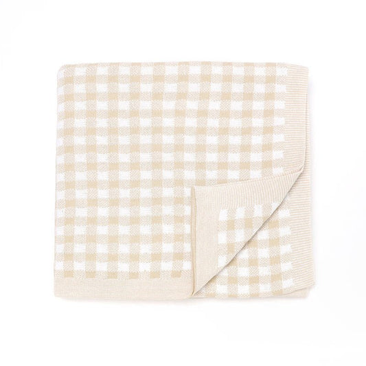Oatmeal Gingham Blanket - 100% Knitted Cotton - Pepper Tree Kids