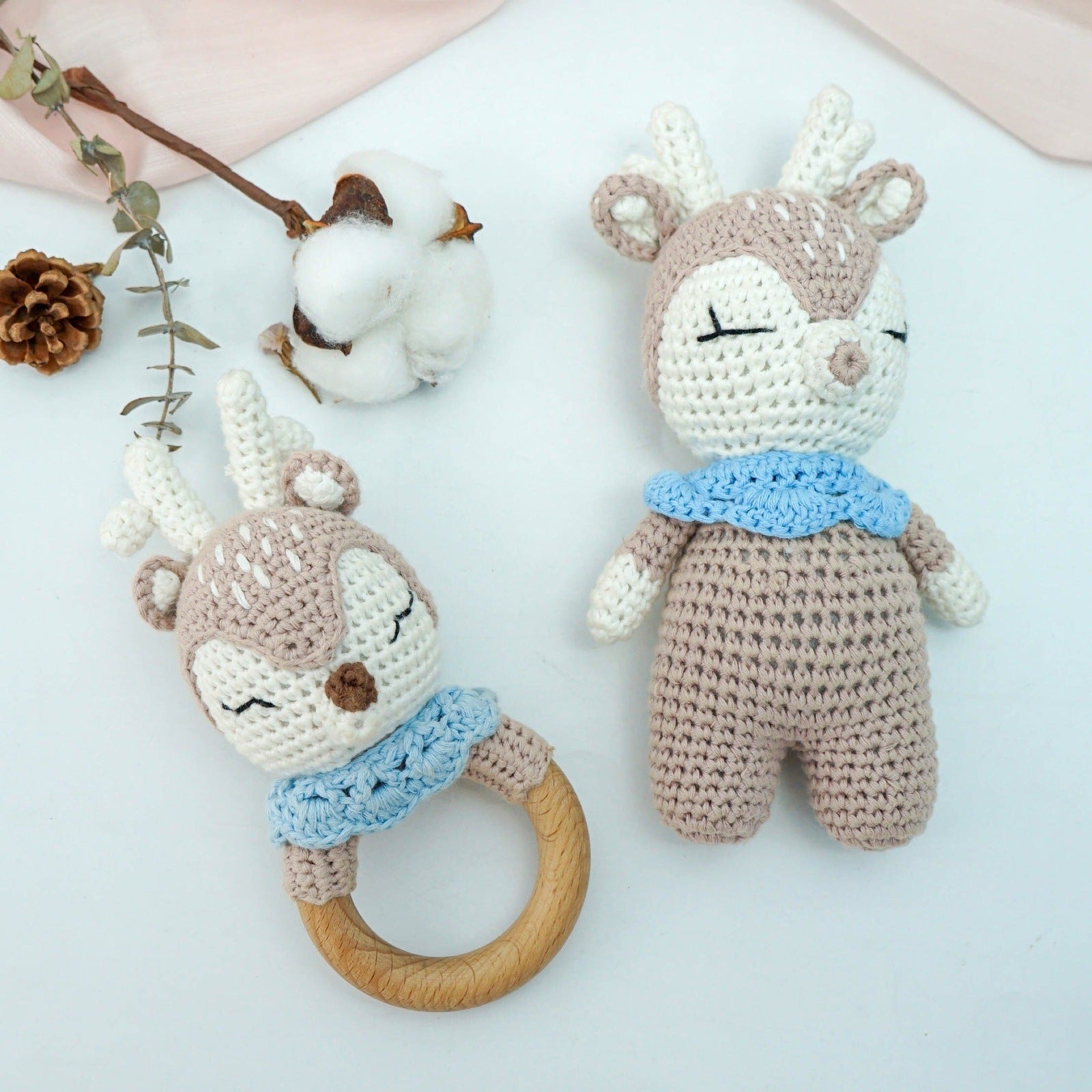 Blue Reindeer Doll & Rattle - Pepper Tree Kids - Pepper Tree Kids