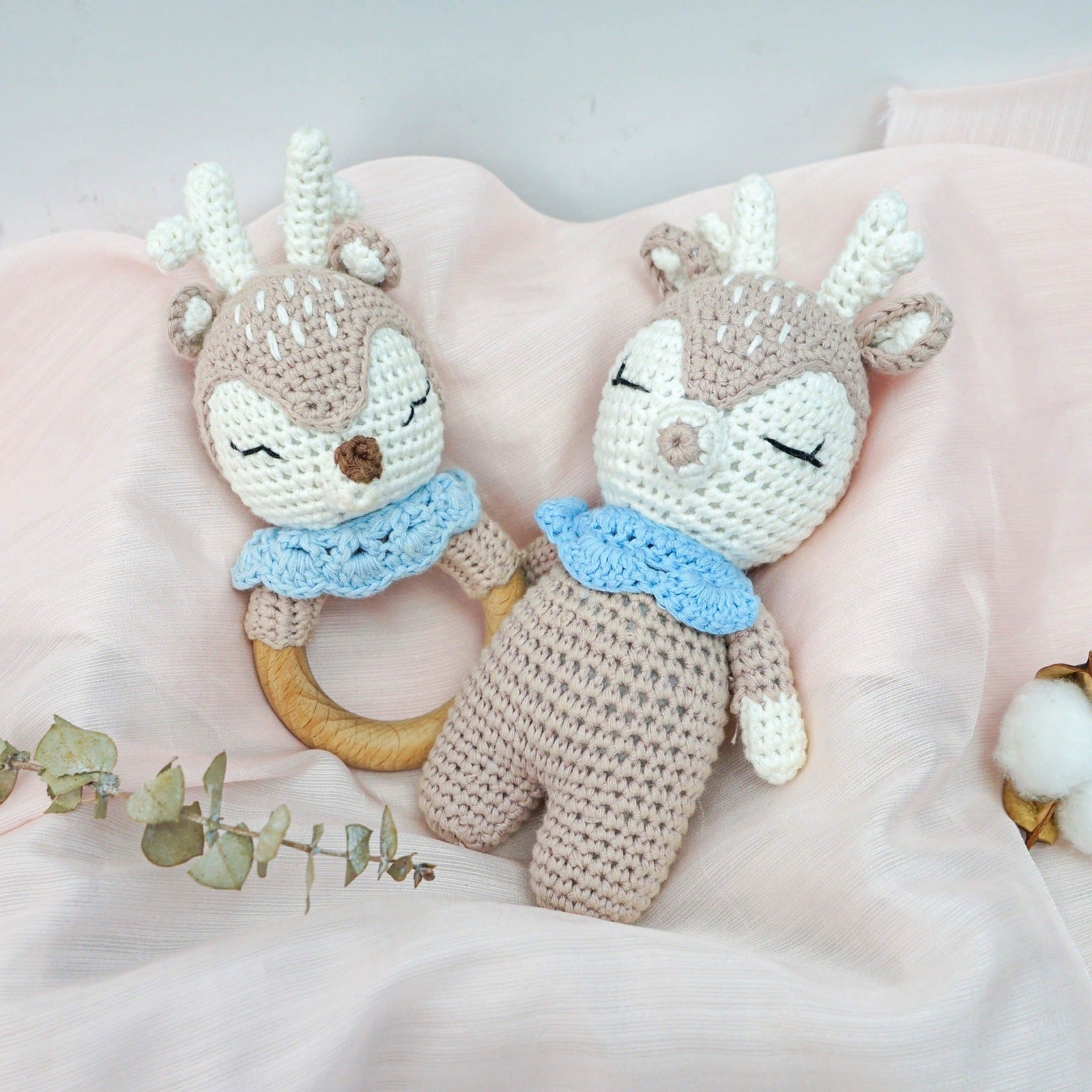 Blue Reindeer Doll & Rattle - Pepper Tree Kids - Pepper Tree Kids