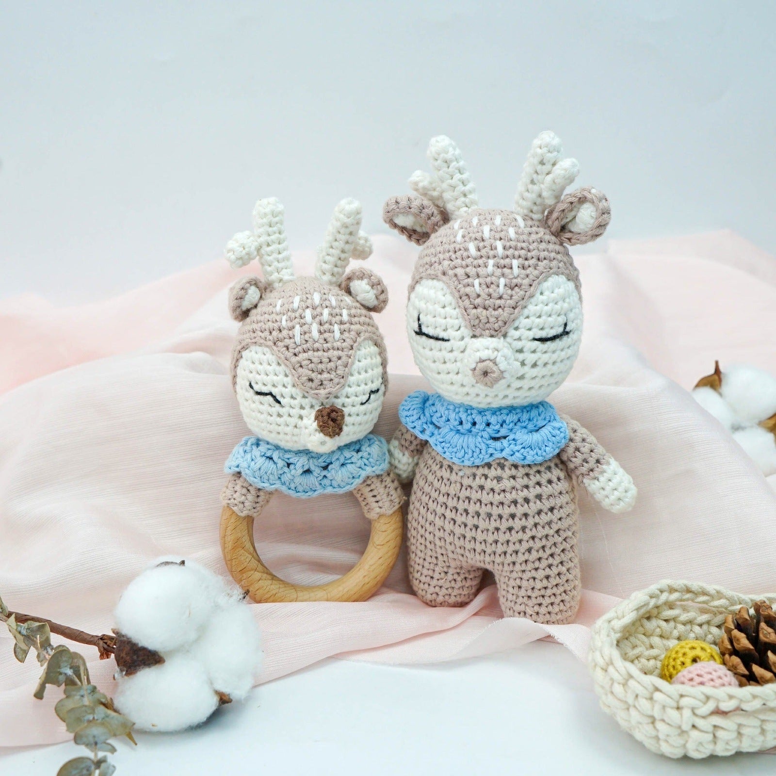 Blue Reindeer Doll & Rattle - Pepper Tree Kids - Pepper Tree Kids