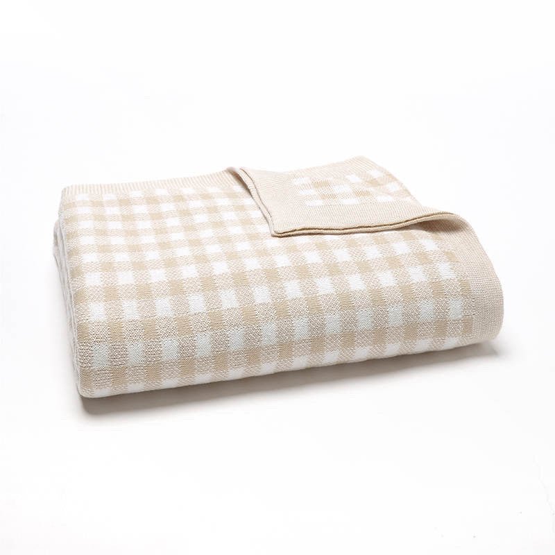 Oatmeal Gingham Blanket - 100% Knitted Cotton - Pepper Tree Kids