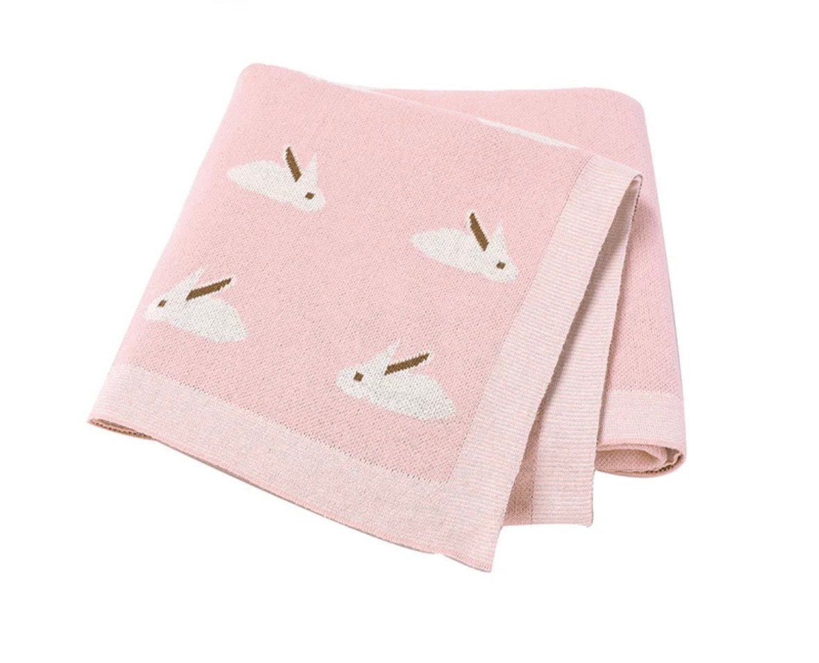 Pink Bunny Blanket - 100% Knitted Cotton - Pepper Tree Kids