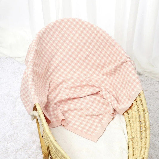 Pink Gingham Blanket - 100% Knitted Cotton - Pepper Tree Kids