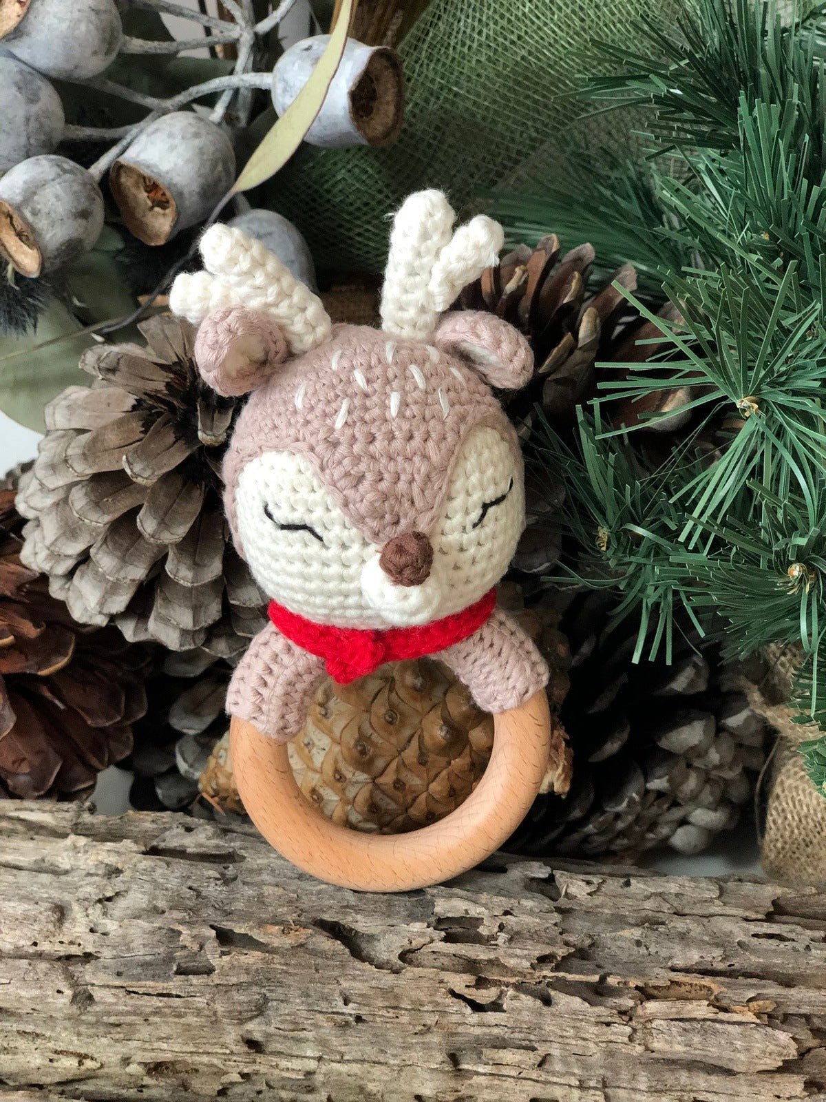 Red Crochet Reindeer Doll & Rattle - Pepper Tree Kids - Pepper Tree Kids