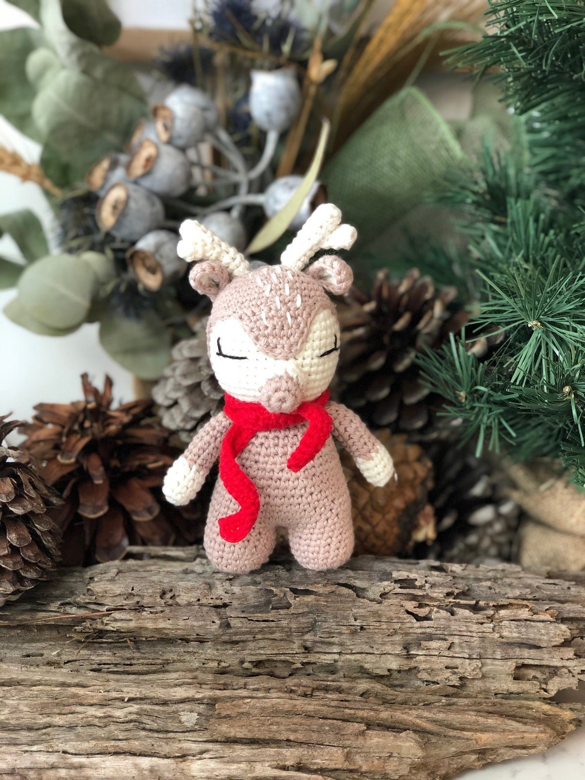 Red Crochet Reindeer Doll & Rattle - Pepper Tree Kids - Pepper Tree Kids