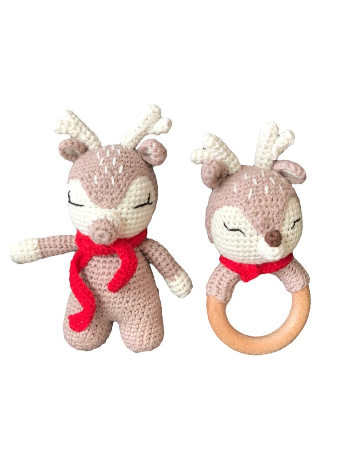 Red Crochet Reindeer Doll & Rattle - Pepper Tree Kids - Pepper Tree Kids