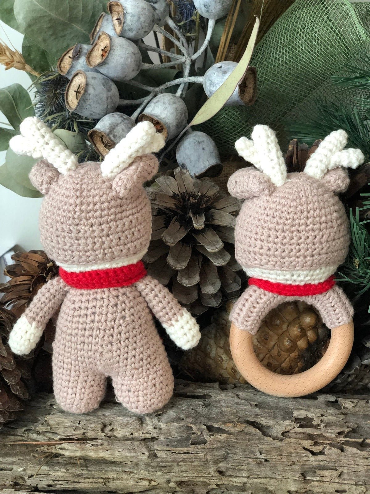 Red Crochet Reindeer Doll & Rattle - Pepper Tree Kids - Pepper Tree Kids