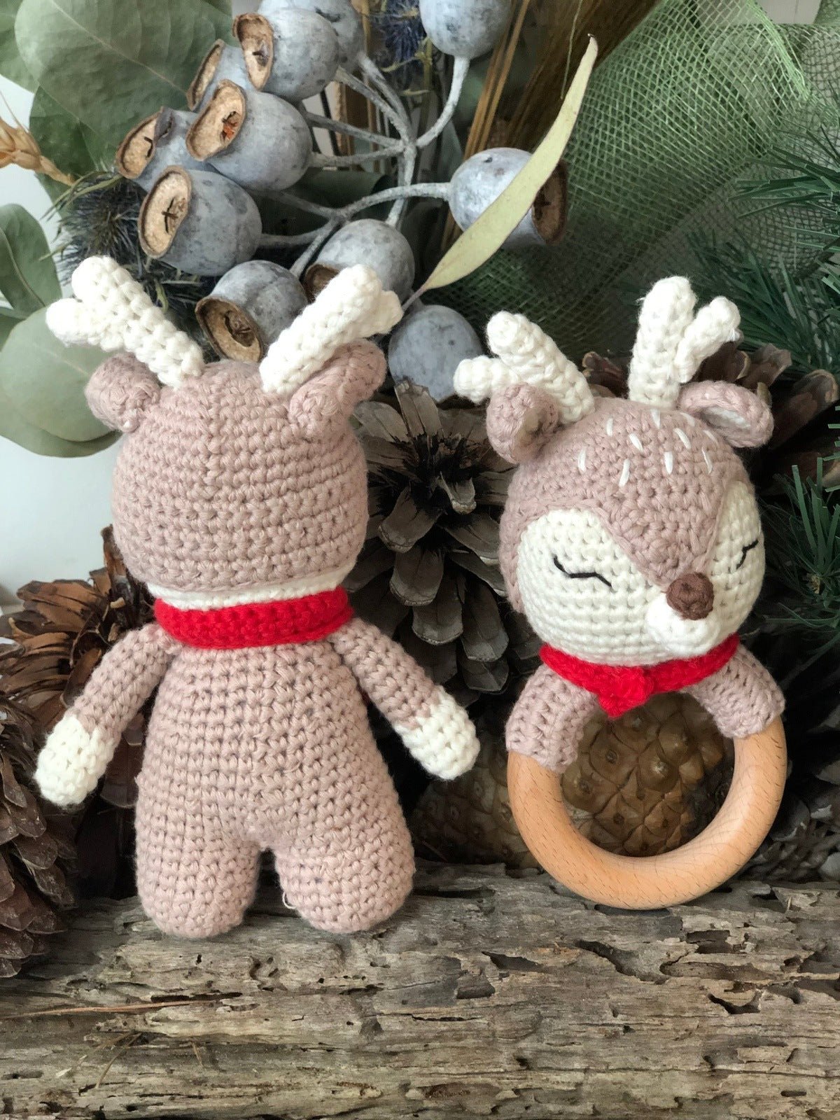 Red Crochet Reindeer Doll & Rattle - Pepper Tree Kids - Pepper Tree Kids