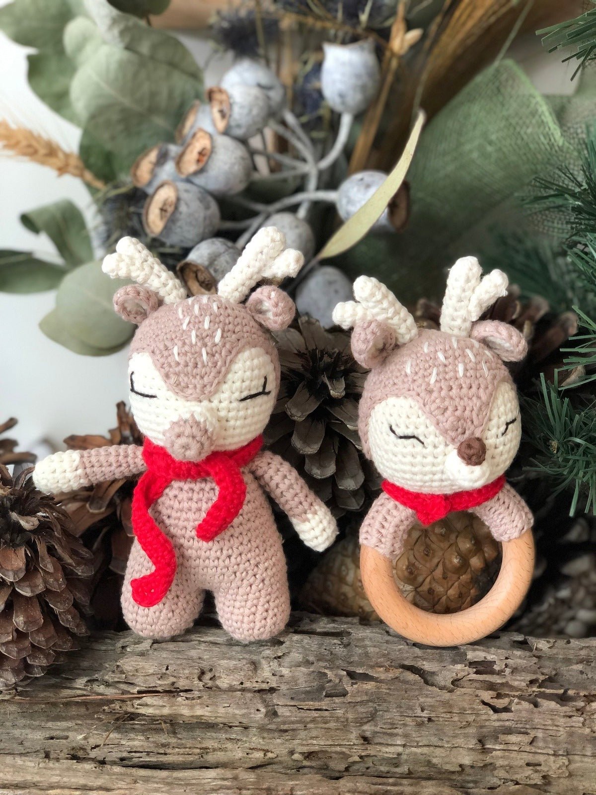 Red Crochet Reindeer Doll & Rattle - Pepper Tree Kids - Pepper Tree Kids